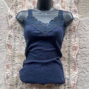 Abercrombie & Fitch Y2K Coquette Bella Swan Midnight Blue Lace Tank Top